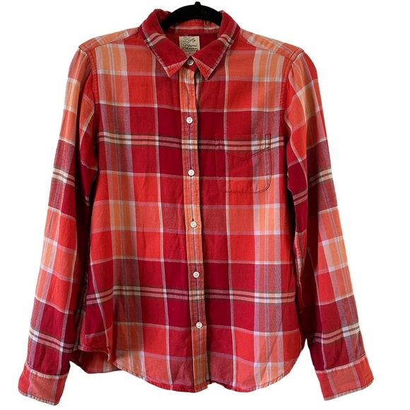 Lucky Brand Women’s Long Sleeves Plaid Shirt Multicolor Orange/Red Size M - Picture 5 of 9